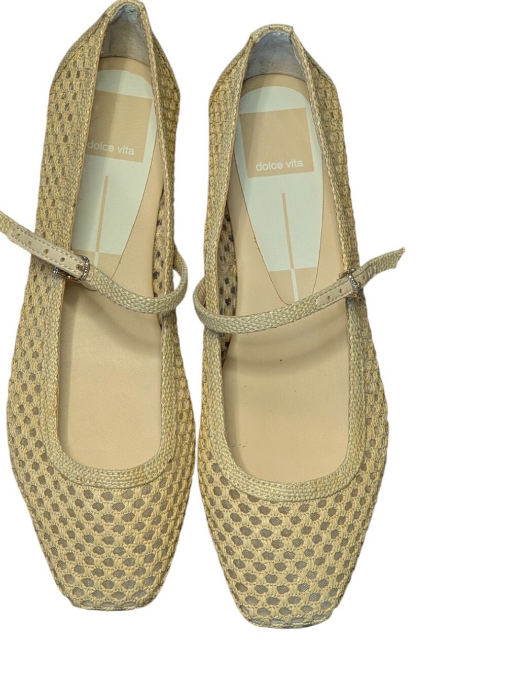 Dolce Vita Reyes Woven Mary Janes Natural Raffia Mesh Ballet Flats Size 6.5